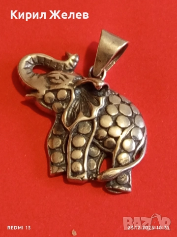 Сребърен медальон с формата на Слон амулет за късмет ювелирна изработка 49808, снимка 6 - Колиета, медальони, синджири - 52882115