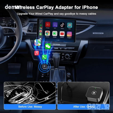 Безжичен CarPlay адаптер за iPhone, кабелен CarPlay към безжичен, Mini USB дизайн, снимка 2 - Аксесоари и консумативи - 51733765