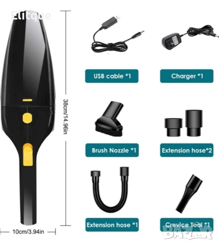 Практична прахосмукачка, подходяща за кола, 4 накрайника, снимка 6 - Друга електроника - 52864030