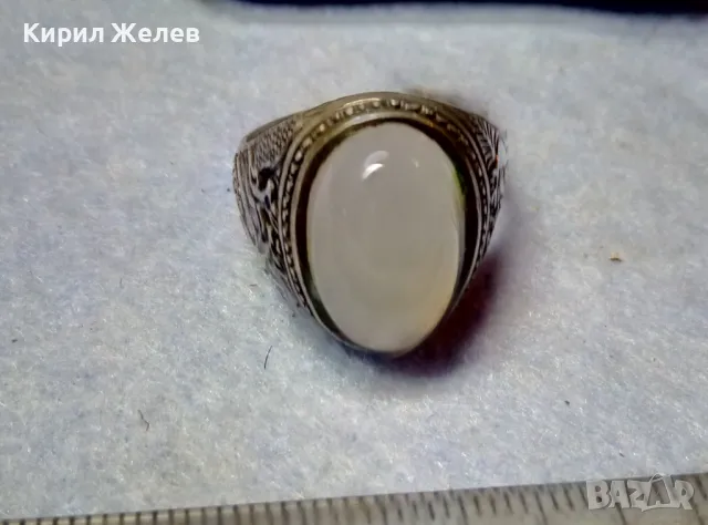 Стар РЪЧНО ОРНАМЕНТИРАН СКЪПОЦЕНЕН СРЕБЪРЕН ПРЪСТЕН ЛАКИРАНО СРЕБРО с ШЛИФОВАН ЛУНЕН КАМЪК 50109, снимка 13 - Антикварни и старинни предмети - 49294816