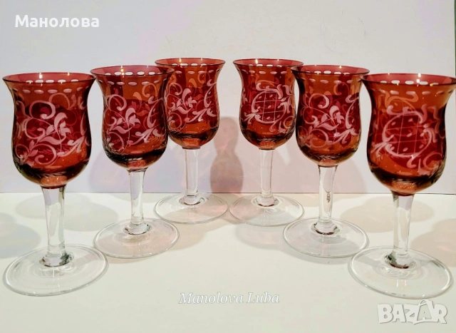Шест чаши от Бохемско стъкло Egermann.