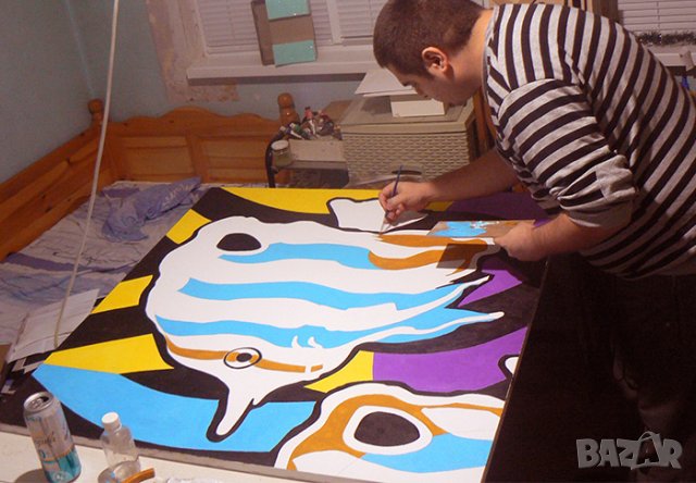 Голяма маслена картина с риба . Худ. Мартин Гергински ., снимка 5 - Картини - 39449713