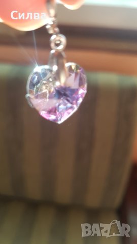 Сребърни обеци с камък Сваровски  сърце, снимка 1 - Обеци - 40597055