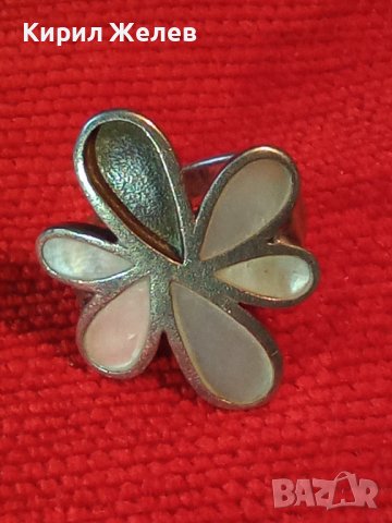 ВЕЛИКОЛЕПЕН ФЛОРАЛЕН СЕДЕФЕН СРЕБЪРЕН ПРЪСТЕН ЦВЕТЕ СРЕБРО 925 ИНКРУСТИРАН с ПОЛИРАН СЕДЕФ 13771, снимка 2 - Пръстени - 41741462