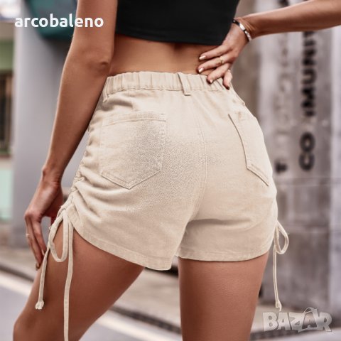 Модерни дамски ежедневни дънкови панталонки с шнурове в американски стил, 3цвята - 023, снимка 7 - Къси панталони и бермуди - 40328099