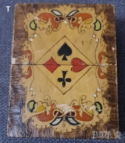 Стара дървена кутия за карти за игра, снимка 3 - Антикварни и старинни предмети - 44569277