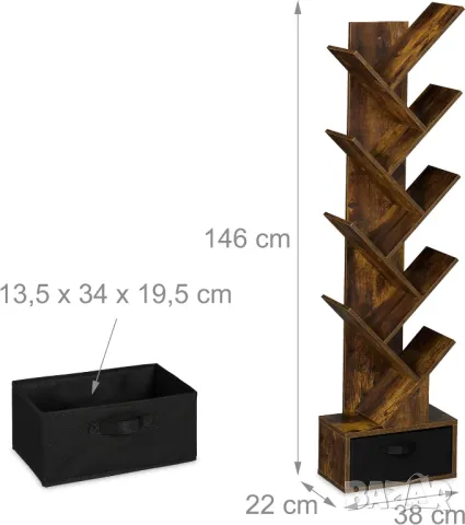 Дървена библиотека за книги тип дърво 9 рафта + чекмедже, бял, венге, снимка 3 - Етажерки - 49723979