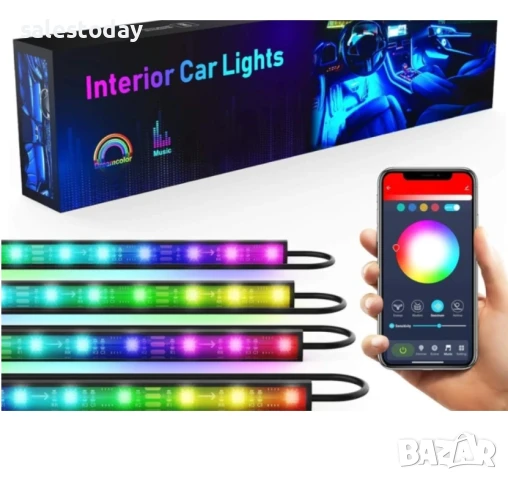 Светаща лента за кола, 4*22см, RGB, НЕОН, Интериорни Светлини, снимка 2 - Аксесоари и консумативи - 33256861