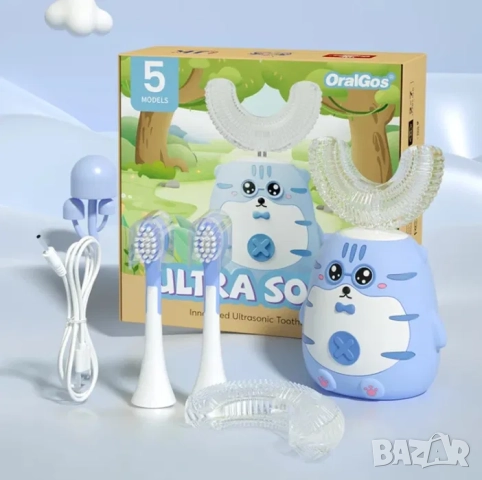 Детска розова електрическа 2 в 1 четка за зъби , 360 градусова U образна четка за зъби за момиче, снимка 7 - Други - 52035414