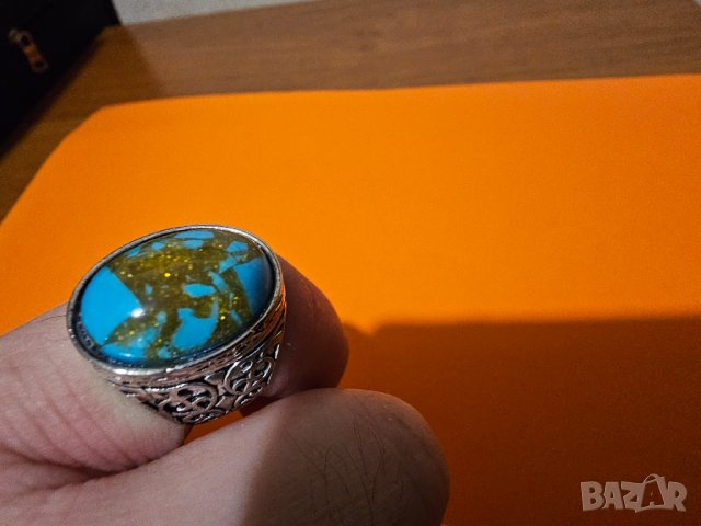 Красив османски турски пръстен с голям син  камък , снимка 6 - Антикварни и старинни предмети - 44165680