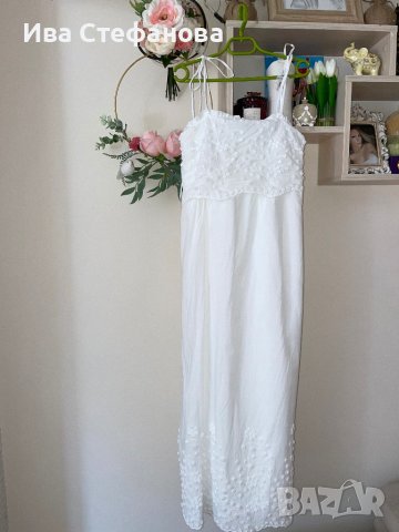 Нова дълга елегантна бяла рокля за всякакъв повод с декорация 3Д орнаменти памук полиестер , снимка 3 - Рокли - 41911809