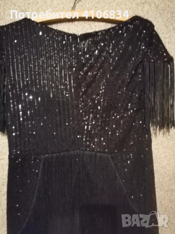 Черна рокля  с ресни , снимка 4 - Рокли - 52420344