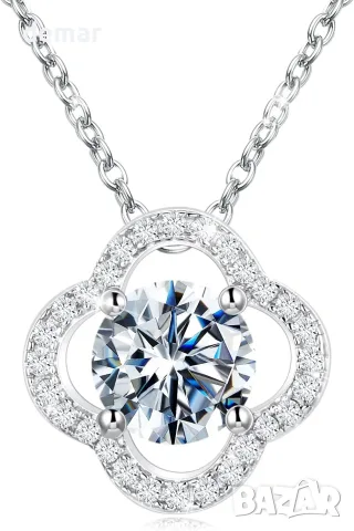Дамско колие от сребро с 1 ct моасанит D/VVS1 и кръгла шлифовка
