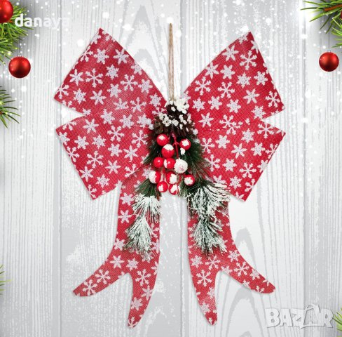 4164 Голяма коледна панделка с елхови клонки, 37x30cm