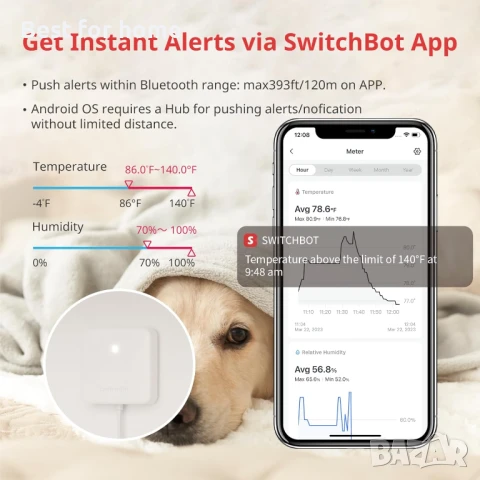 SwitchBot Bluetooth цифров  стаен термометър, хигрометър за вътрешна употреба, снимка 5 - Друга електроника - 51168744