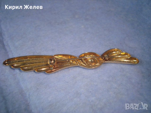 ПОЗЛАТЕНА БРОНЗОВА СТАРА АРТ ДЕКО СКЪПОЦЕННА БРОШКА с ГОЛЯМ ФАСЕТИРАН ЦИРКОН 8713, снимка 5 - Антикварни и старинни предмети - 36224347