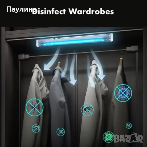 Противомикробна UV стерилизираща лампа за гардероб,