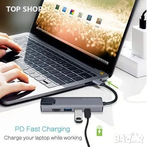 GECENinov USB Type C Hub,USB C към HDMI Ethernet адаптер,Type C 5 в 1 поддържа Gigabit Ethernet RJ45, снимка 3 - Друга електроника - 48763572