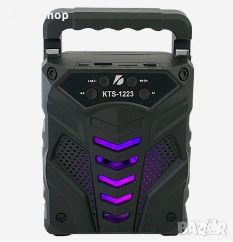 Преносима LED тонколона 1Tech KTS-1223, с Bluetooth, Micro SD, USB, FM радио, LED светлина, Черна, снимка 4 - Bluetooth тонколони - 41469198