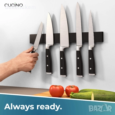 Магнитна лента за ножове 40 см, супер силен магнит, монтаж без пробиване, черен инокс, снимка 5 - Други - 52534692