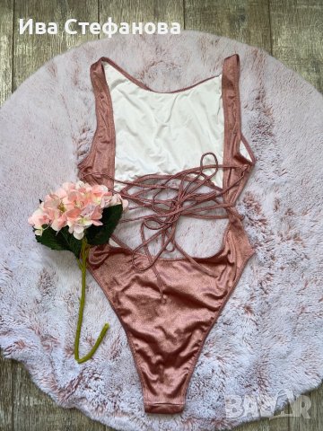 Нов розов бански висока талия  пепел от рози хигиенна лепенка XL 2XL , снимка 5 - Бански костюми - 41322430