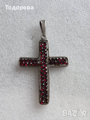 Сребърен кръст с гранати и руски кръст с емайл и позлата, снимка 6 - Колиета, медальони, синджири - 53603359