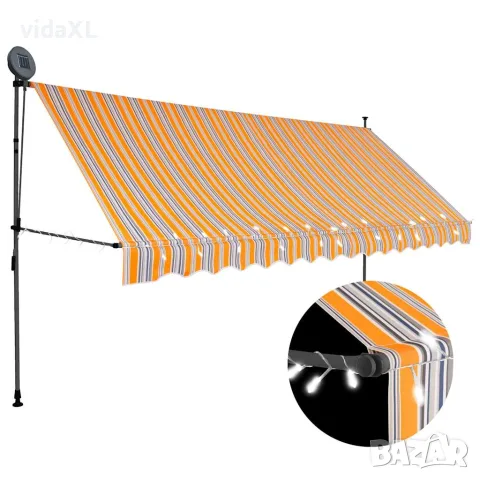 vidaXL Ръчно прибиращ се сенник с LED, 350 см, жълто и синьо（SKU: 145853）
