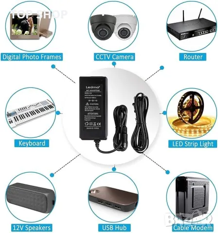 адаптер за захранване 12 V 5 A, AC 100-240 V към DC 12 Volt 5 Amp 60 W Захранване за LED светлинни л, снимка 2 - IP камери - 48831833