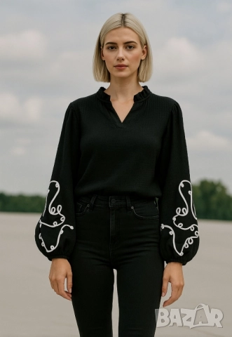 Черен топ с бродерия, снимка 9 - Блузи с дълъг ръкав и пуловери - 49986944