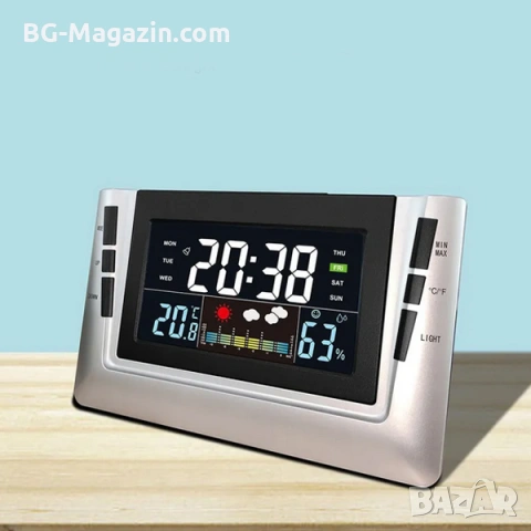 Електронна метеорологична станция с часовник термометър влагомер за дома офиса спалня температура, снимка 2 - Други - 53109070