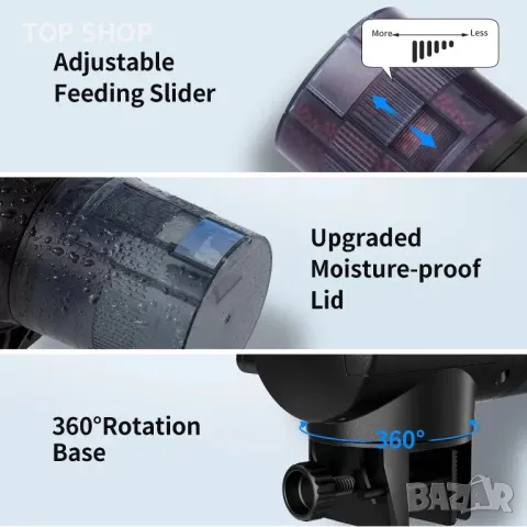 AOYAR Автоматична хранилка за риби/костенурки,програмируем диспенсер за храна,таймер/батерии, снимка 2 - Оборудване за аквариуми - 49308548