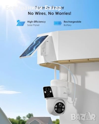 Нова 2K соларна WiFi камера 3MP двойна 360° PTZ PIR нощно виждане дом, снимка 5 - IP камери - 53008721