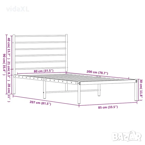 vidaXL Метална рамка за легло с горна табла, бяла, 80x200 см, снимка 10 - Спални и легла - 56147206