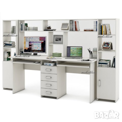 Бюро 175см. с надстройка за двама,4 чекмеджета,2 клавиатури и 2 етажерки с плавни врати(код-0934), снимка 5 - Бюра - 41223961