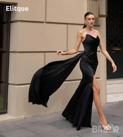 дълга сатенена рокля с цепка , снимка 4 - Рокли - 53194685