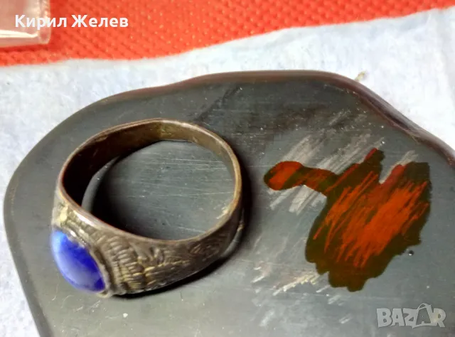 Старинен РЪЧНО ОРНАМЕНТИРАН СРЕБЪРЕН ПРЪСТЕН ОКСИДИРАНО СРЕБРО ВИСОКА ПРОБА сСИНЬО КОТЕШКО ОКО 49954, снимка 10 - Антикварни и старинни предмети - 49294606