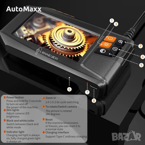 Ендоскоп Ennovor,4.3'' IPS екран за инспекция,1920P HD цифров бороскоп,без приложение,без Wifi, снимка 5 - Друга електроника - 53619054