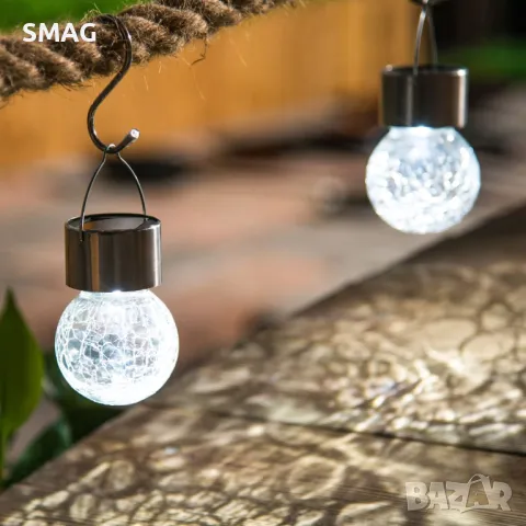 Соларна висяща стъклена лампа сребърна 6см S_1176810, снимка 2 - Соларни лампи - 49909497