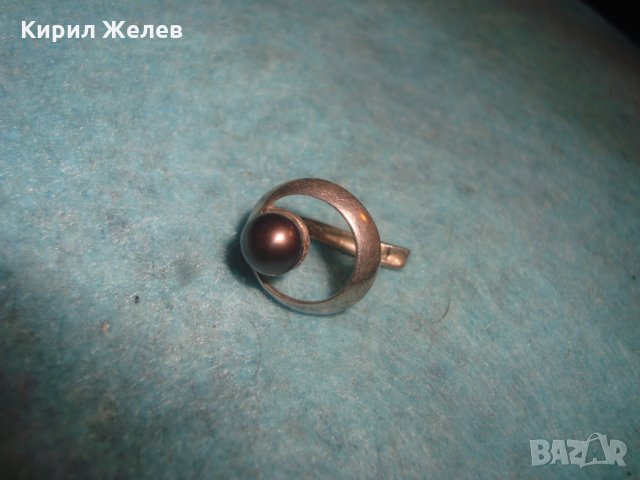СТАРА ПЕРЛЕНА СРЕБЪРНА АРТ ДЕКО АНГЛИЙСКА ОБЕЦА ОКСИДИРАНО СРЕБРО 925 с НАТУРАЛНА ЧЕРНА ПЕРЛА 25720, снимка 2 - Обеци - 35817405