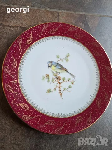 декоративна порцеланова чиния с птица и позлата Limoges 8/1, снимка 7 - Декорация за дома - 49903367