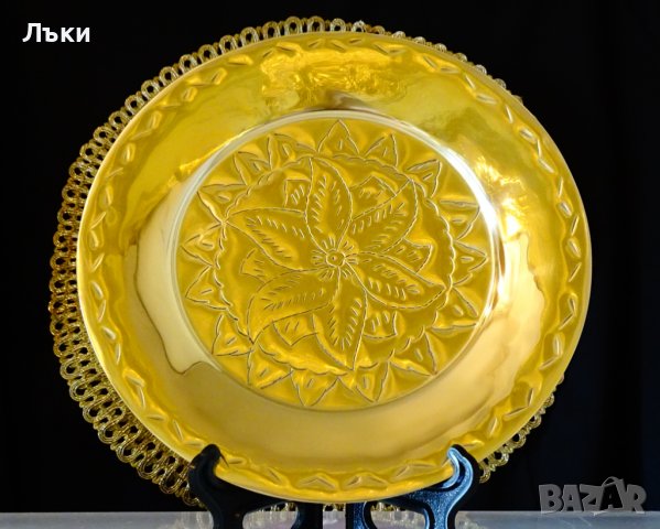 Чиния от месинг,пано за стена,позлата,цветя. , снимка 2 - Антикварни и старинни предмети - 39553260