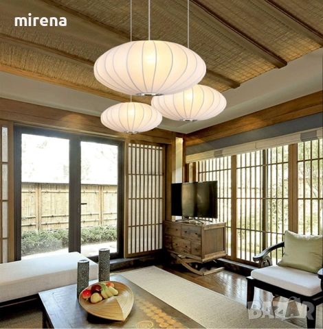 Висящ фенер, абажур от имитация на коприна, полилей в бохо уаби-саби, снимка 4 - Лампи за таван - 53420802