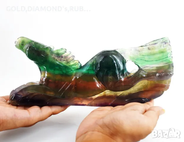 Флуорит ! Истински 5037,00 Cts многоцветен флуорит, ръчно резбован кон, снимка 4 - Антикварни и старинни предмети - 47743668