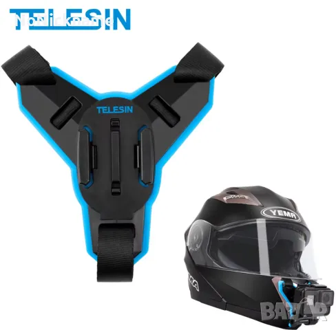 TELESIN Стойка за мотоциклетна каска GoPro mount монтаж държач без лепене за екшън камера 