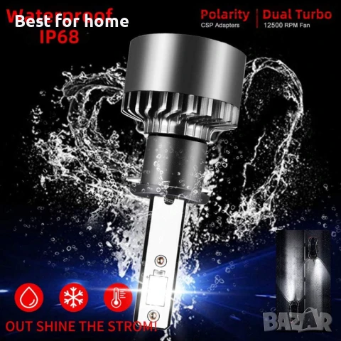 LTPAG H1 LED крушки 72W 12000LM дълги или къси светлини за автомобил, снимка 4 - Части - 50583800