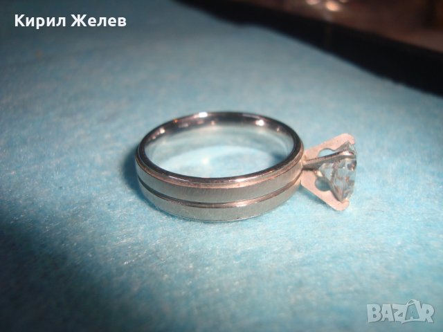 ПОСРЕБРЕН СТОМАНЕН МОДЕН СКЪПОЦЕНЕН ПРЪСТЕН с ГОЛЯМ ФАСЕТИРАН ЦИРКОН БЛАГОРОДНА СТОМАНА 26282, снимка 2 - Пръстени - 34632668