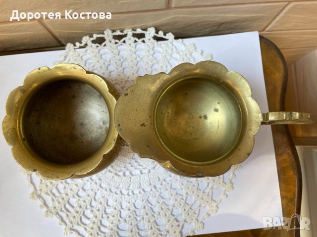 Прекрасен комплект от латиера и захарница от месинг, с маркировки от Англия, снимка 11 - Антикварни и старинни предмети - 41914382