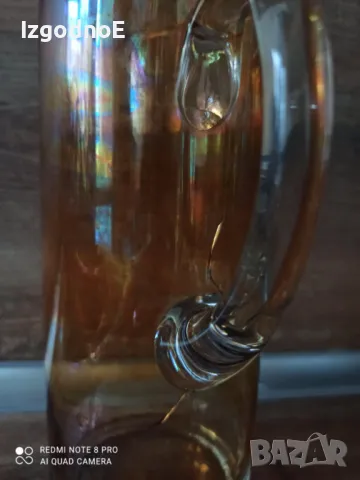 3бр ретро чаши и кана от цветно стъкло с метализирано покритие, снимка 6 - Чаши - 49581070