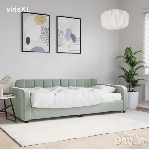 vidaXL Канапе с матрак, светлосиво, 90x190 см, кадифе, снимка 2 - Спални и легла - 56146781