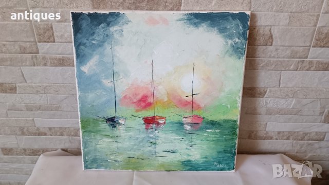 Картина "Лодки" - маслени бои на платно - 30/30см, снимка 5 - Картини - 39435708